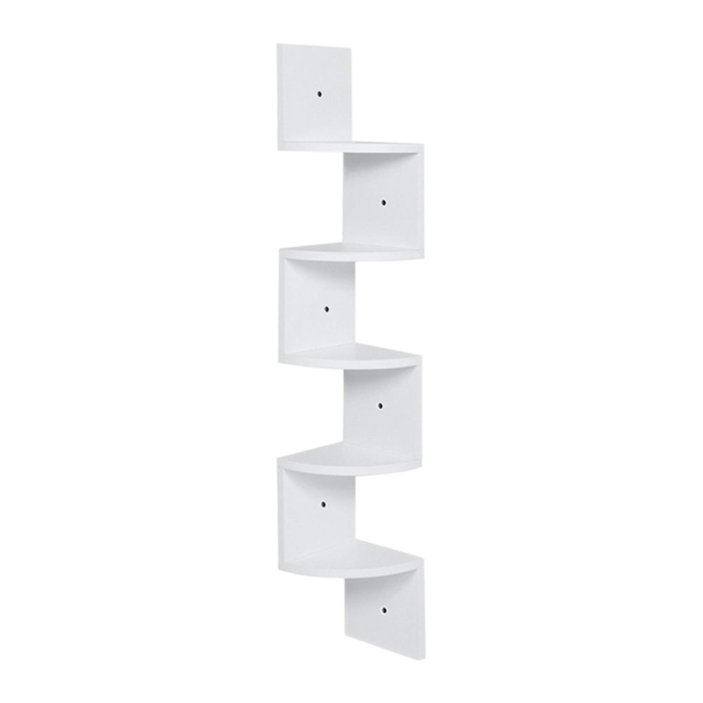 Living and Home 5 Tier White Wooden Zigzag Floating Corner Shelves - Size: 19.5 x 19.5 x 122cm - Wilko - image 1