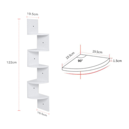 Living and Home 5 Tier White Wooden Zigzag Floating Corner Shelves - Size: 19.5 x 19.5 x 122cm - Wilko - thumbnail 7