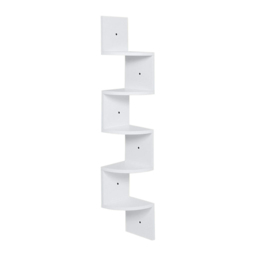 Living and Home 5 Tier White Wooden Zigzag Floating Corner Shelves - Size: 19.5 x 19.5 x 122cm - Wilko - thumbnail 1