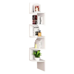 Living and Home 5 Tier White Wooden Zigzag Floating Corner Shelves - Size: 19.5 x 19.5 x 122cm - Wilko - thumbnail 4