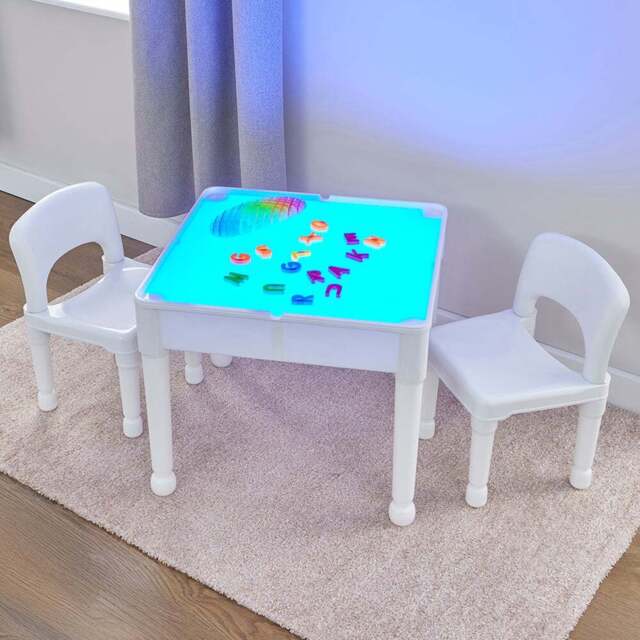 Liberty House Kids 2 Seater Table and Chair Set with LED - Size: 43 x 51 x 51cm - White - Wilko - image 1
