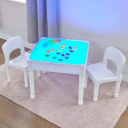 Liberty House Kids 2 Seater Table and Chair Set with LED - Size: 43 x 51 x 51cm - White - Wilko