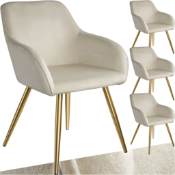 tectake Marilyn Set of 4 Cream and Gold Velvet Look Padded Accent Chairs - Size: Single - Wilko - thumbnail 3