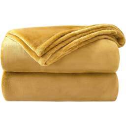 Velosso Ochre Flannel Faux Mink Throw 150 x 200cm - Size: 150 x 200 x 1cm - Wilko