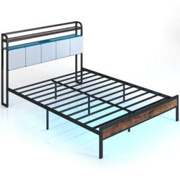 Costway King Size Bed Frame with LED Light and Charging Station-King Size - Brown - Wilko - thumbnail 3
