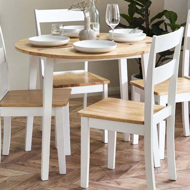 Julian Bowen Linwood 4 Seater Round Drop Leaf Table Natural and White - Multi - Wilko - image 1