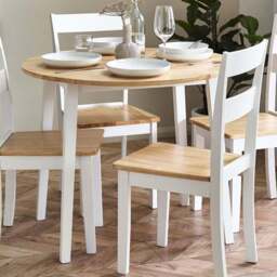 Julian Bowen Linwood 4 Seater Round Drop Leaf Table Natural and White - Multi - Wilko - thumbnail 1