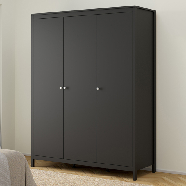 Florence Madrid 3 Door Matt Black Wardrobe - Wilko - image 1