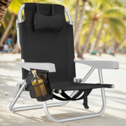 tectake Coral Black Foldable Beach Chair with Backpack - Size: 78 x 63 x 101cm - Wilko