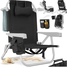 tectake Coral Black Foldable Beach Chair with Backpack - Size: 78 x 63 x 101cm - Wilko - thumbnail 3