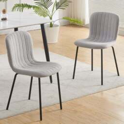 Bella Set of 2 Light Grey Teddy Faux Fur Stitched Design Dining Chairs - MCC - Wilko