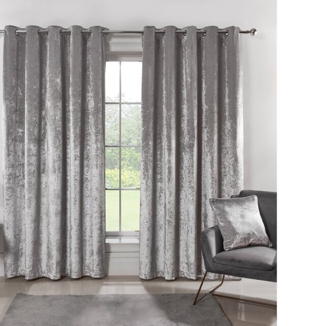 Divante Silver Crushed Velvet Eyelet Curtains 168 x 138cm - Size: W 168 x D 137cm - Wilko - image 1