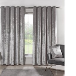 Divante Silver Crushed Velvet Eyelet Curtains 168 x 138cm - Size: W 168 x D 137cm - Wilko - thumbnail 1