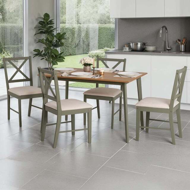 Seconique Balfour 4 Seater Dining Oak Effect Sage Green and Mink Microsuede - Sage Green/Oak/Mink Microsuede - Wilko