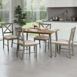 Seconique Balfour 4 Seater Dining Oak Effect Sage Green and Mink Microsuede - Sage Green/Oak/Mink Microsuede - Wilko - thumbnail 1