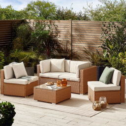 Furniturebox Windermere 4 Seater Beige Rattan Sofa Lounge Set - Cream - Wilko