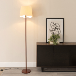 ValueLights Heather Scallop White Trim Shade Dark Wood Stem LED Floor Lamp - Cream - Wilko - thumbnail 3