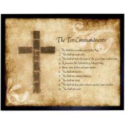 Wee Blue Coo Ten Commandments Cross Religious Quote Framed Wall Art Print 30 x 41cm - Size: 43.3 x 33.3 x 1.5cm - Brown - Wilko - thumbnail 1