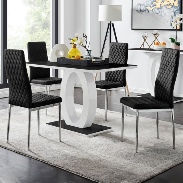 Furniturebox Lucia Valera 4 Seater Dining Set Black Gloss and Chrome - Wilko - image 1