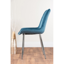 Furniturebox Cesano Set of 2 Blue and Chrome Velvet Dining Chair - Wilko - thumbnail 4