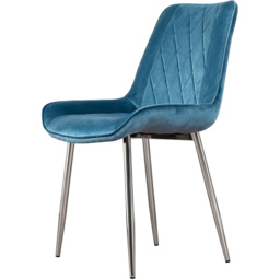 Furniturebox Cesano Set of 2 Blue and Chrome Velvet Dining Chair - Wilko - thumbnail 3