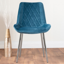 Furniturebox Cesano Set of 2 Blue and Chrome Velvet Dining Chair - Wilko - thumbnail 1