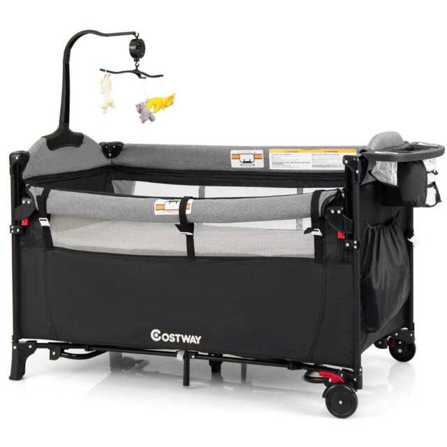 Costway Black 5 in 1 Baby Bassinet with Diaper Changer and Hanging Toy - Size: 125 x 66 x 78cm - Wilko - image 1