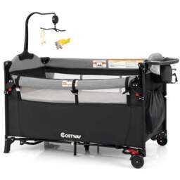 Costway Black 5 in 1 Baby Bassinet with Diaper Changer and Hanging Toy - Size: 125 x 66 x 78cm - Wilko