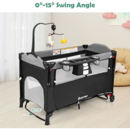 Costway Black 5 in 1 Baby Bassinet with Diaper Changer and Hanging Toy - Size: 125 x 66 x 78cm - Wilko - thumbnail 3