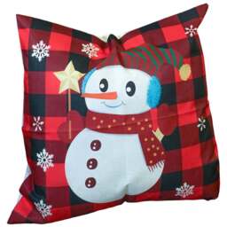 Xmas Haus Christmas-Themed Red Check Snowman Cushion 45 x 45cm - Multi - Wilko