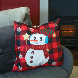 Xmas Haus Christmas-Themed Red Check Snowman Cushion 45 x 45cm - Multi - Wilko - thumbnail 3