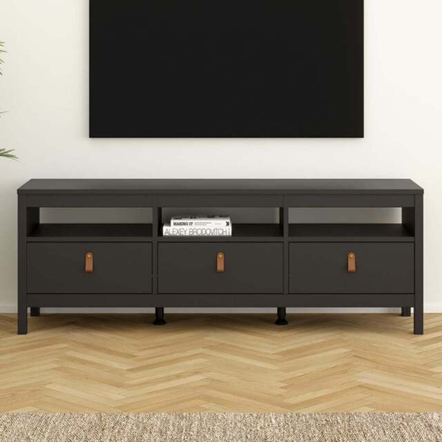 Florence Barcelona 3 Drawer 3 Shelf Matt Black TV Unit - Size: 38 x 151 x 54cm - Wilko - image 1