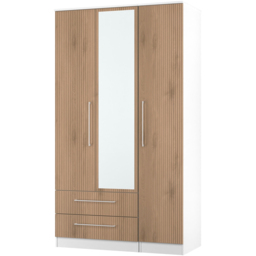 Crowndale Worcester 3 Door 2 Drawer Slatt Effect and White Tall Mirrored Wardrobe Ready Assembled - Slatt Effect & White - Wilko - thumbnail 4
