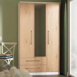 Crowndale Worcester 3 Door 2 Drawer Slatt Effect and White Tall Mirrored Wardrobe Ready Assembled - Slatt Effect & White - Wilko - thumbnail 1