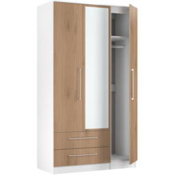 Crowndale Worcester 3 Door 2 Drawer Slatt Effect and White Tall Mirrored Wardrobe Ready Assembled - Slatt Effect & White - Wilko - thumbnail 6