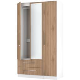 Crowndale Worcester 3 Door 2 Drawer Slatt Effect and White Tall Mirrored Wardrobe Ready Assembled - Slatt Effect & White - Wilko - thumbnail 5