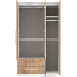 Crowndale Worcester 3 Door 2 Drawer Slatt Effect and White Tall Mirrored Wardrobe Ready Assembled - Slatt Effect & White - Wilko - thumbnail 7