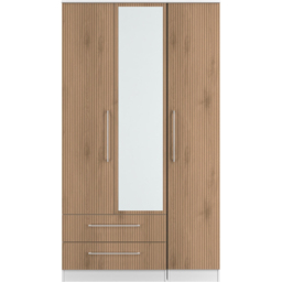 Crowndale Worcester 3 Door 2 Drawer Slatt Effect and White Tall Mirrored Wardrobe Ready Assembled - Slatt Effect & White - Wilko - thumbnail 3