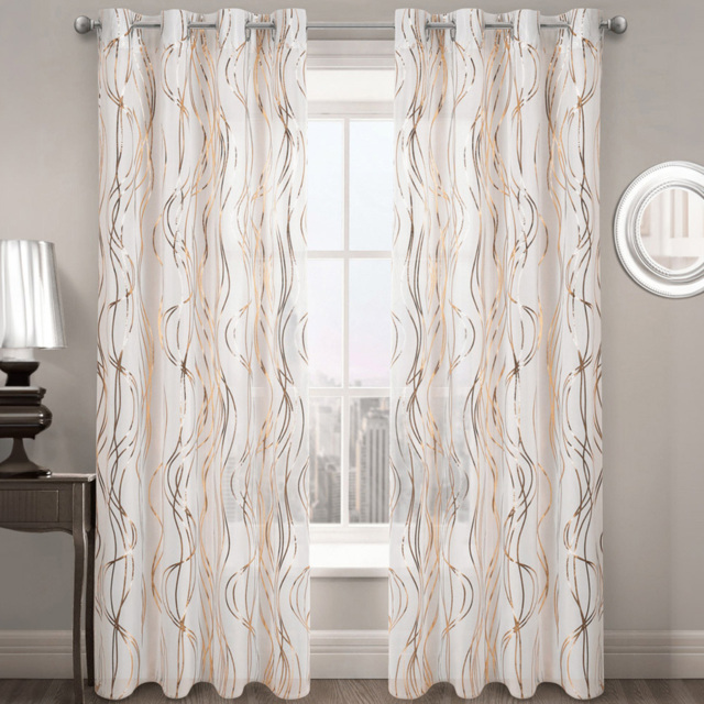 Velosso Gold Swirls Eyelet Voile Panel Curtain 150 x 137cm - Size: w 150 x D 137cm - Wilko - image 1