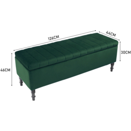 H&O Direct Velvet Upholstered Storage Bench - Size: 46 x 126 x 44cm - Green - Wilko - thumbnail 6