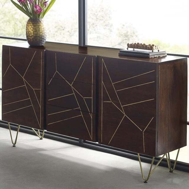 Brooklyn Ozella 2 Door 3 Drawer Dark Gold Extra Large Sideboard - Brown - Wilko - image 1