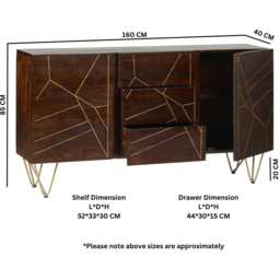 Brooklyn Ozella 2 Door 3 Drawer Dark Gold Extra Large Sideboard - Brown - Wilko - thumbnail 7