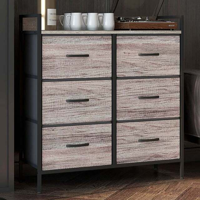 HOMCOM 6 Drawer Grey Wood Effect Bedroom Chest of Drawers - Wilko - image 1