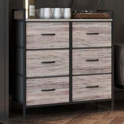 HOMCOM 6 Drawer Grey Wood Effect Bedroom Chest of Drawers - Wilko