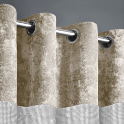 Intimates Diamante Natural Crushed Velvet Eyelet Curtains 223 x 183cm - Size: W 223 x D 183cm - Cream - Wilko - thumbnail 3