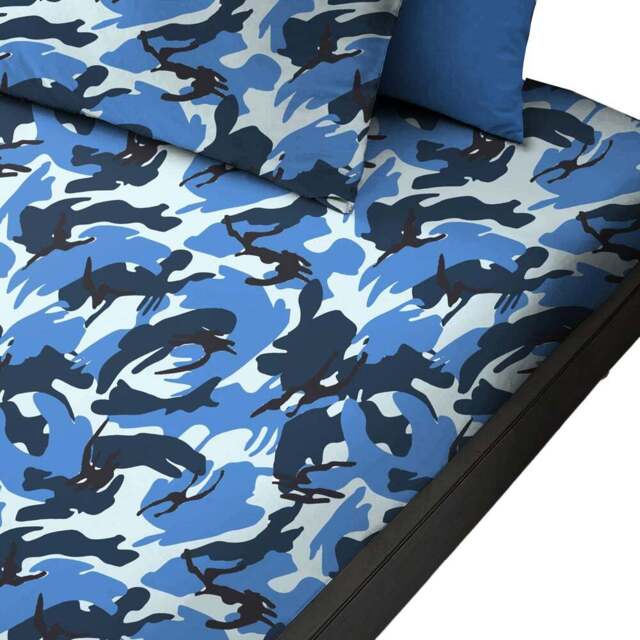 Velosso Small Camouflage Blue Fitted Sheet - Size: Single - Wilko - image 1