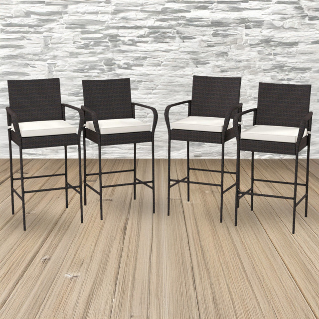 Costway PE Rattan Patio Wicker Barstools Set of 4 - Size: 58 x 53 x 116cm - Brown - Wilko - image 1
