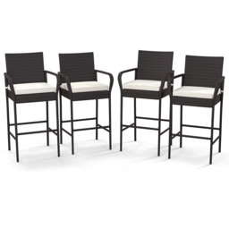Costway PE Rattan Patio Wicker Barstools Set of 4 - Size: 58 x 53 x 116cm - Brown - Wilko - thumbnail 3