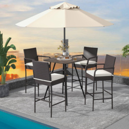 Costway PE Rattan Patio Wicker Barstools Set of 4 - Size: 58 x 53 x 116cm - Brown - Wilko - thumbnail 5
