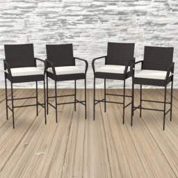 Costway PE Rattan Patio Wicker Barstools Set of 4 - Size: 58 x 53 x 116cm - Brown - Wilko